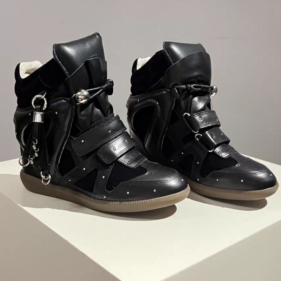 Isabel Marant Bekett Studded Leather Wedge Sneakers Black