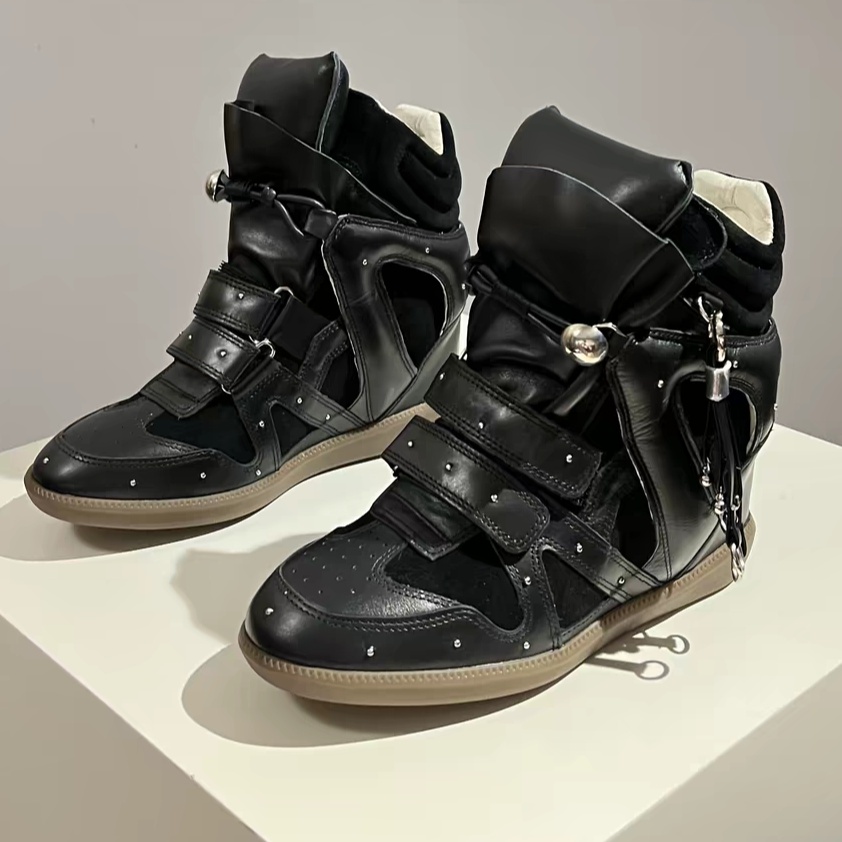 Isabel Marant Bekett Studded Leather Wedge Sneakers Black