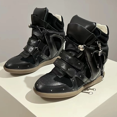 Isabel Marant Bekett Studded Leather Wedge Sneakers Black 02