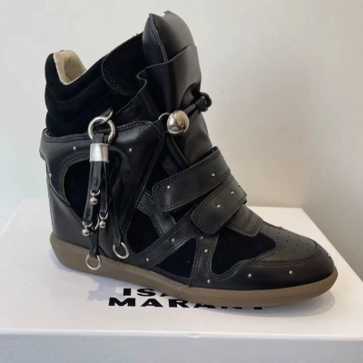 Isabel Marant Bekett Studded Leather Wedge Sneakers Black 01