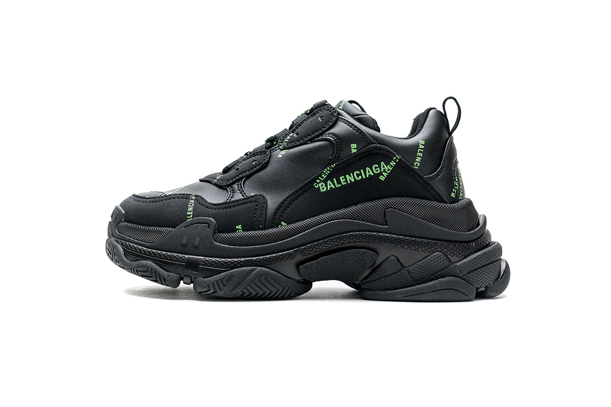 Balenciaga Triple S Allover Logo Black Fluo Green 524039 W2FA1 7633