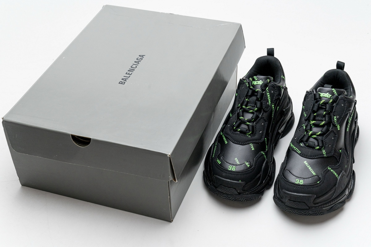 Balenciaga Triple S Allover Logo Black Fluo Green 524039 W2FA1 7633