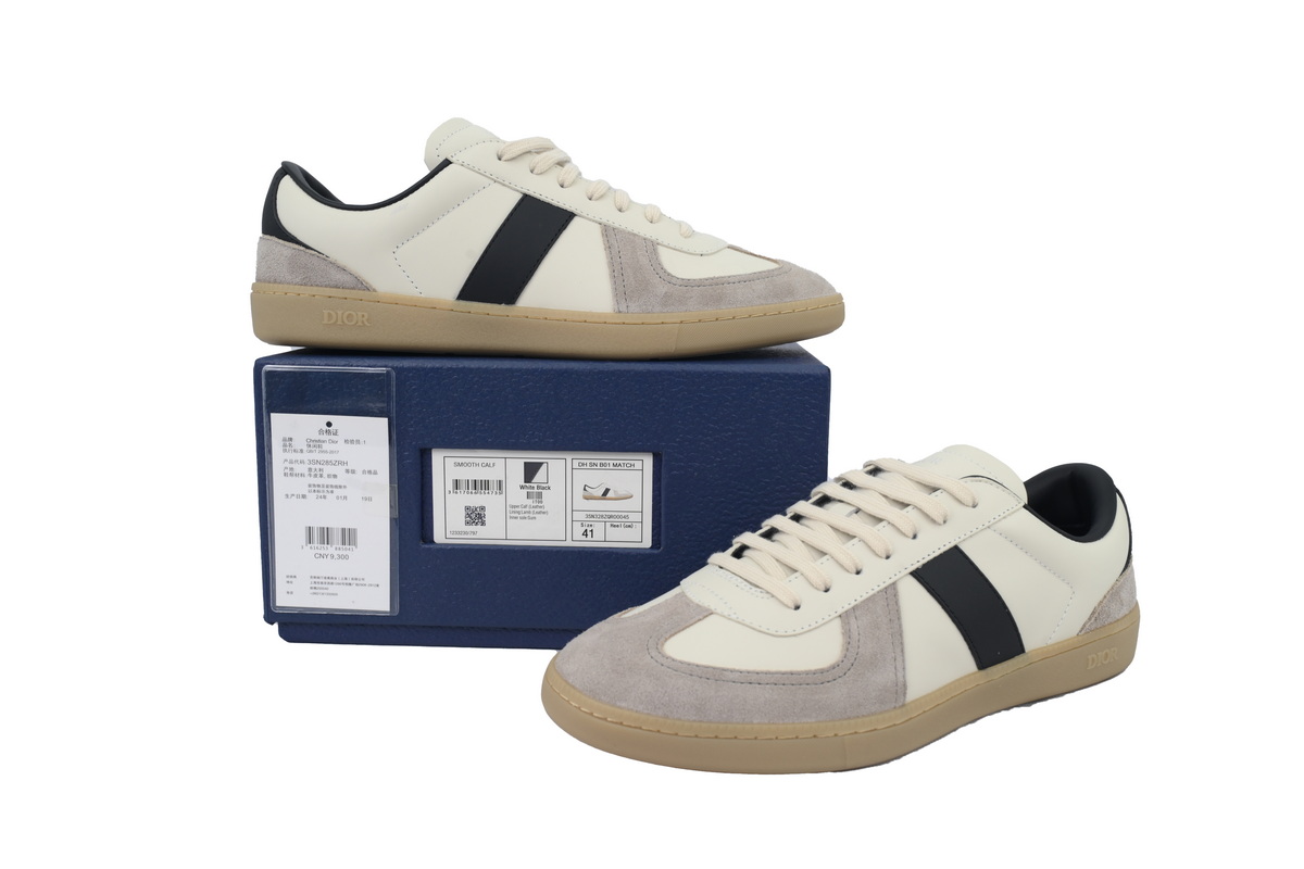 Dior B01 Matchpoint Sneaker White Grey Black Smooth Calfskin with Suede and Gum Sole