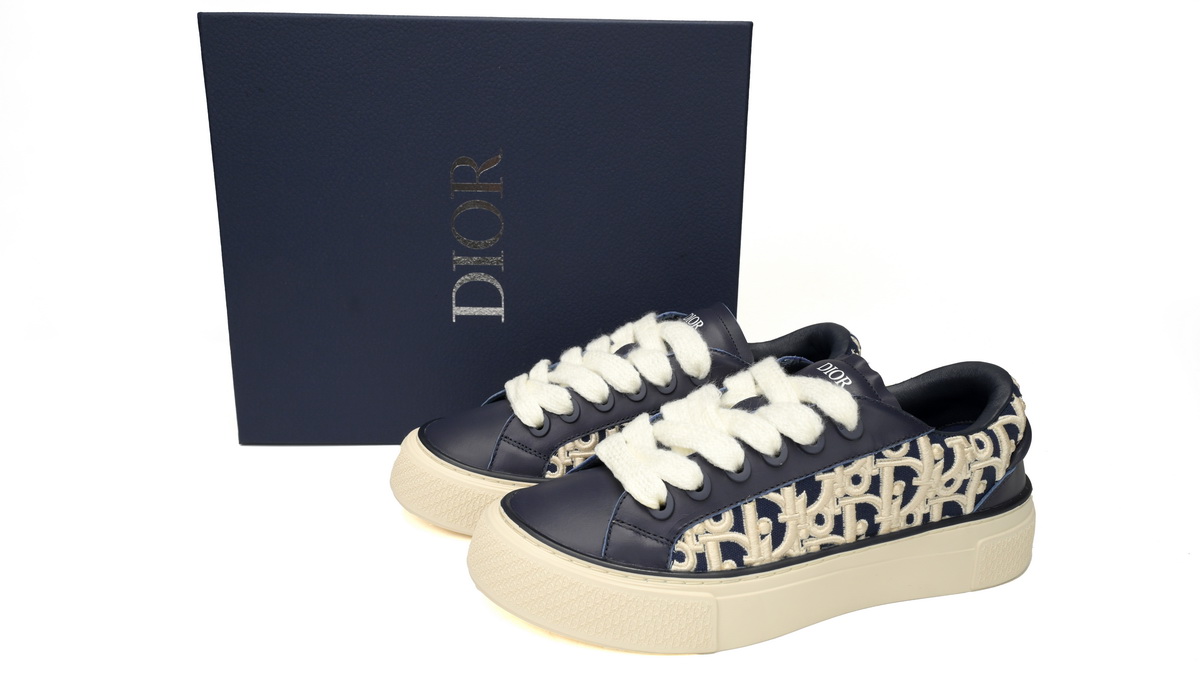 Dior B33 Navy Blue Smooth Calfskin Oblique Raised Embroidery