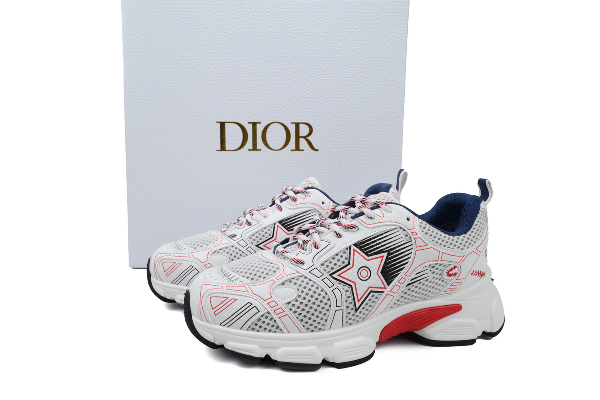 Dior Chrono Sneaker Mesh with White and Red Leather-Effect Panels
