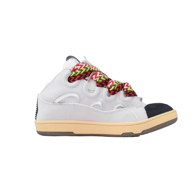 Lanvin Curb Leather Sneakers White Light Grey with Multicolor Chevron Laces FM-SKRK11-DRST-A20 02