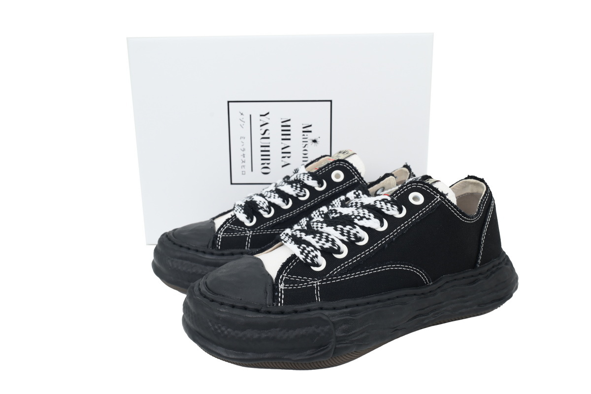 Maison Mihara Yasuhiro Hank OG Sole Canvas Low Distressed Black Mono Houndstooth Laces  A05FW728-HND