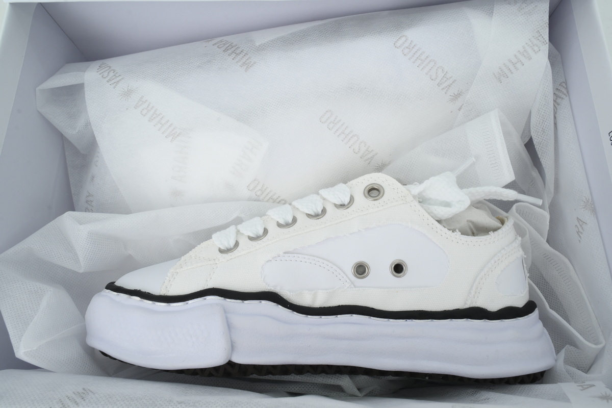 Maison Mihara Yasuhiro Peterson OG Sole Canvas Low Distressed White Black Piping  A01FW717-WHT