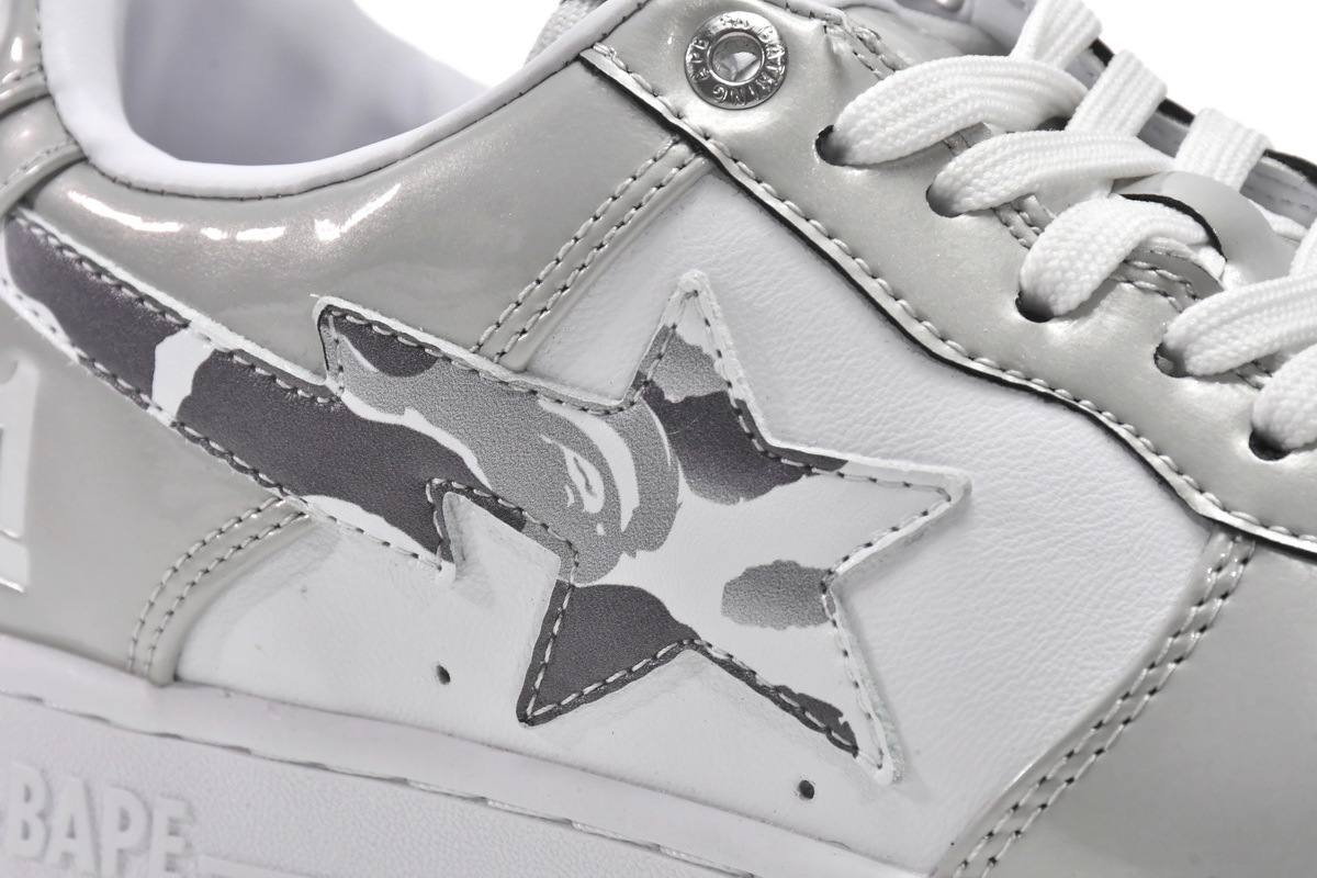 A BATHING APE BAPE STA Low “White Grey Mirror Surface”
