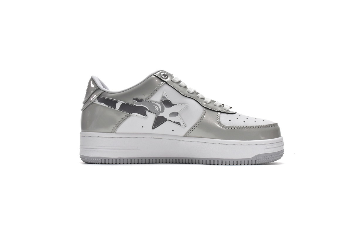 A BATHING APE BAPE STA Low “White Grey Mirror Surface”