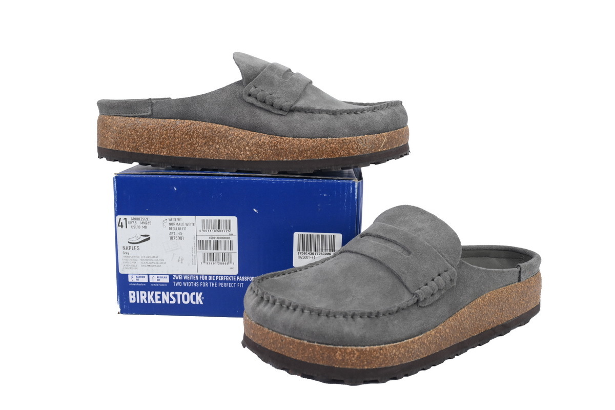 Birkenstock Naples Suede Leather Loafers - Grey 1025037