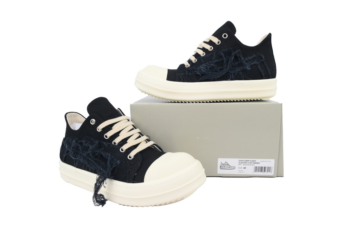 Rick Owens DRKSHDW Slashed Frayed Canvas Sneakers