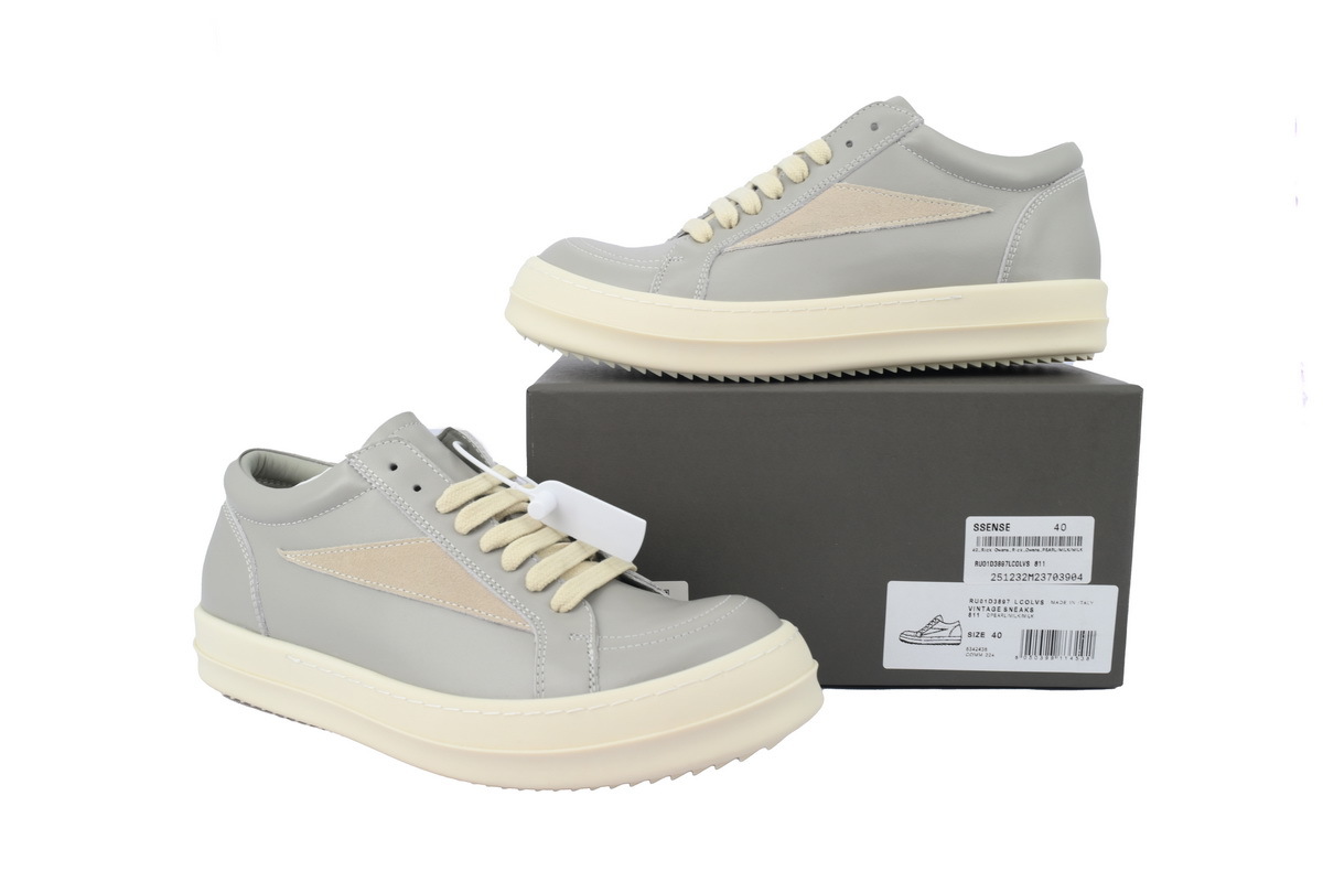 Rick Owens Lido Vintage Leather Sneakers Grey White