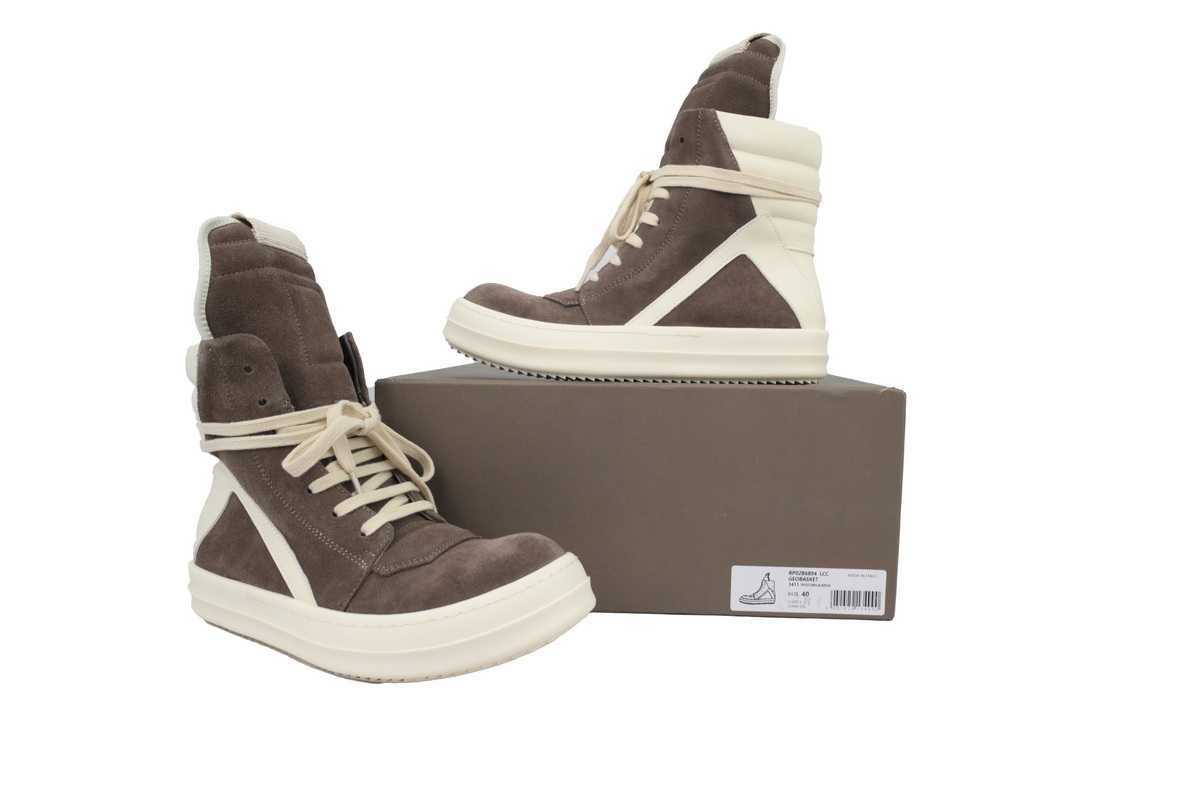 Rick Owens Geobasket Suede Taupe High-Top Sneakers