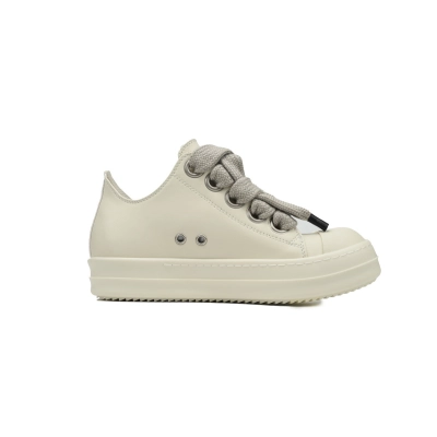 RICK OWENS Jumbo Laced Low Sneaks in Leather - Milk/Milk 02
