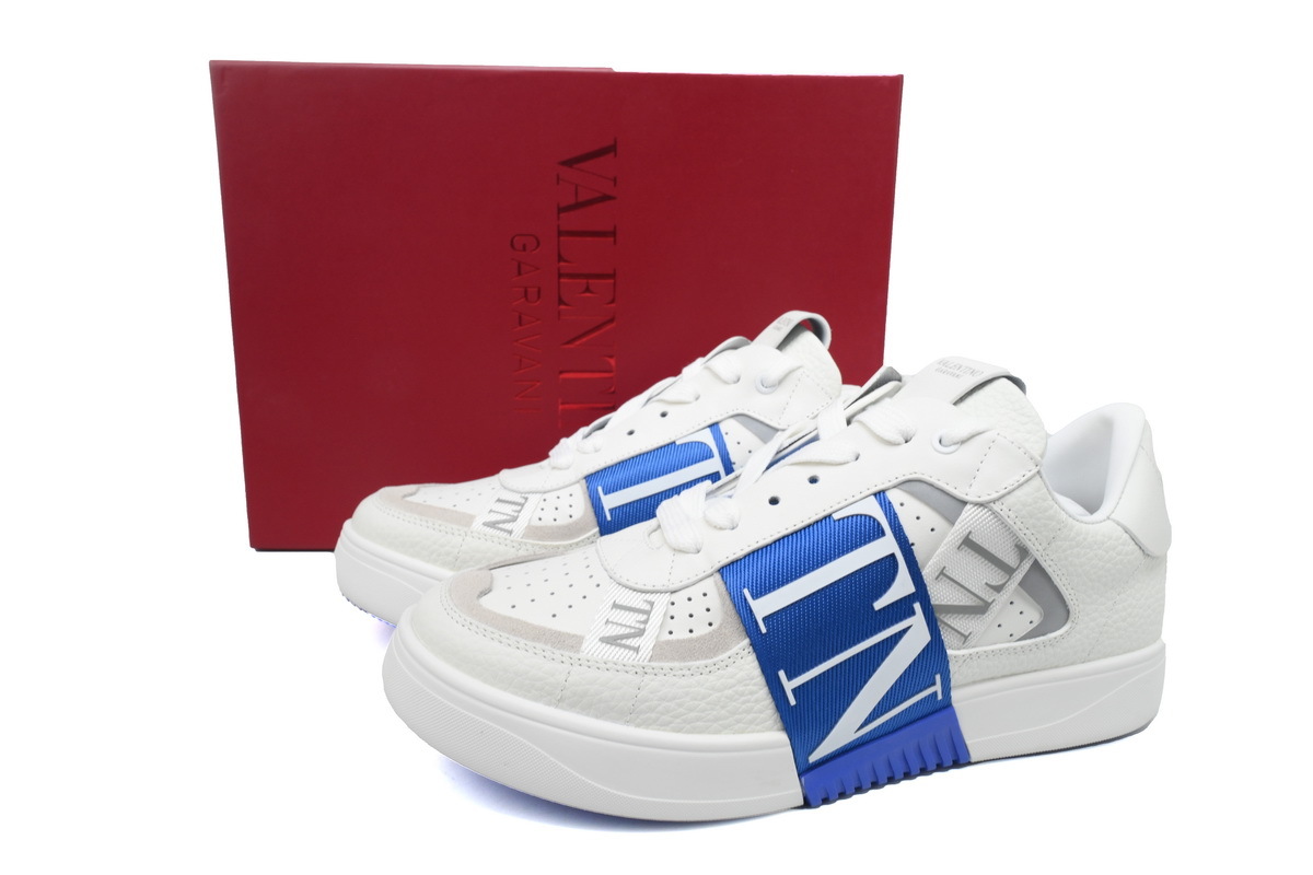 Valentino Garavani White &amp; Royal Blue VLogo Leather Sneakers