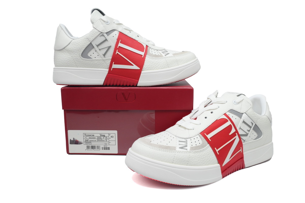 Valentino Garavani VL7N Bands White and Red Low-Top Leather Sneakers