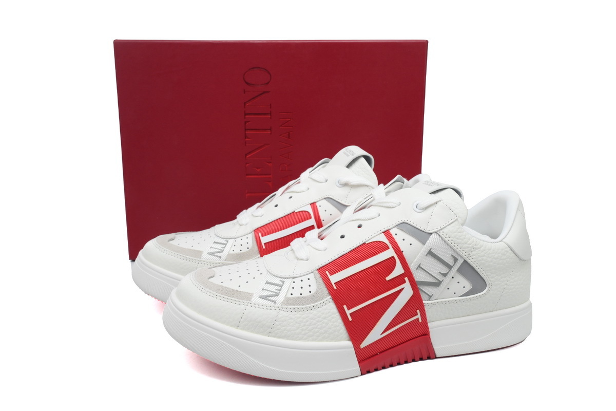Valentino Garavani VL7N Bands White and Red Low-Top Leather Sneakers