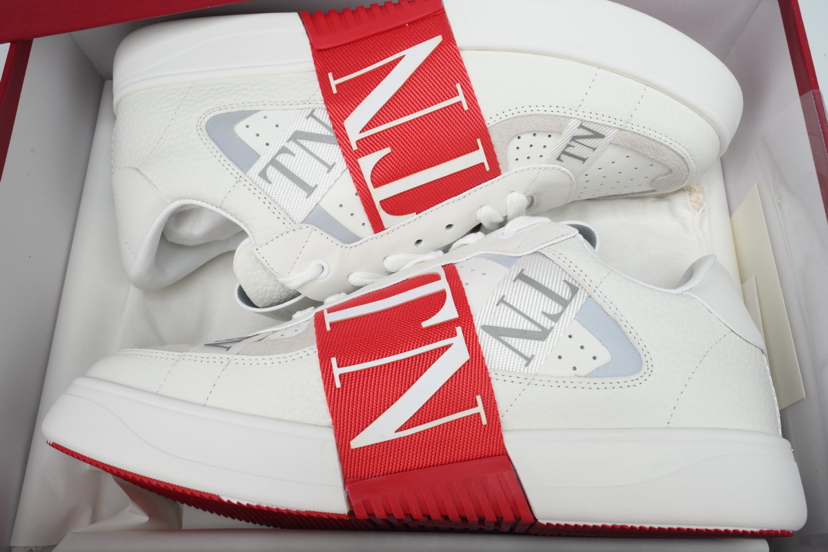 Valentino Garavani VL7N Bands White and Red Low-Top Leather Sneakers