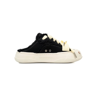 Smilerepublic Coarse Canvas Open-Mouth Clog Mules - Black & White 02