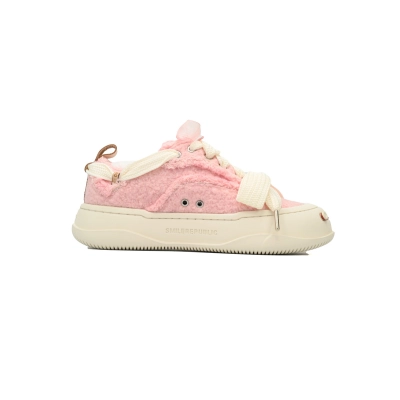 Smilerepublic Frayed Teddy Fleece Low-Top Sneakers - Pink/Cream 02