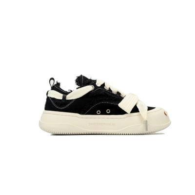 Smilerepublic Deconstructed Coarse Canvas Low-Top Sneakers - Black/White 02