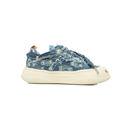 Smilerepublic Bouclé Tweed Low-Top Sneakers - Muted Blue/Cream 02