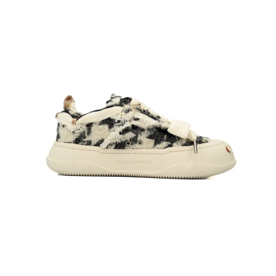 Smilerepublic Deconstructed Printed Canvas Low-Top Sneakers - Black/White 02