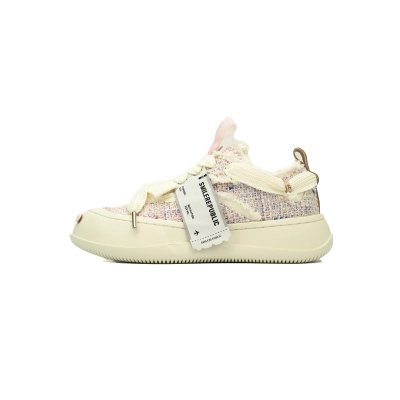 Smilerepublic Pastel Pink Tweed Low-Top Sneakers - Pink/Cream 01