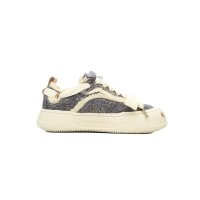 Smilerepublic Frayed Bouclé Tweed Low-Top Sneakers - Grey/Cream 02