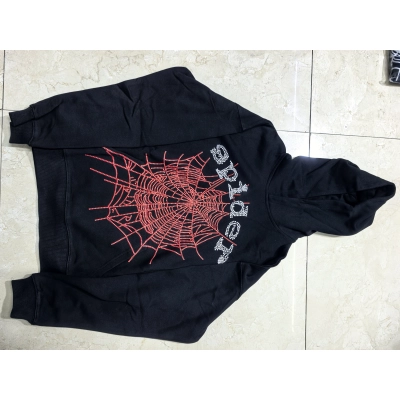 Sp5der Worldwide Spider Web Rhinestone Hoodie Black/White 175# 02