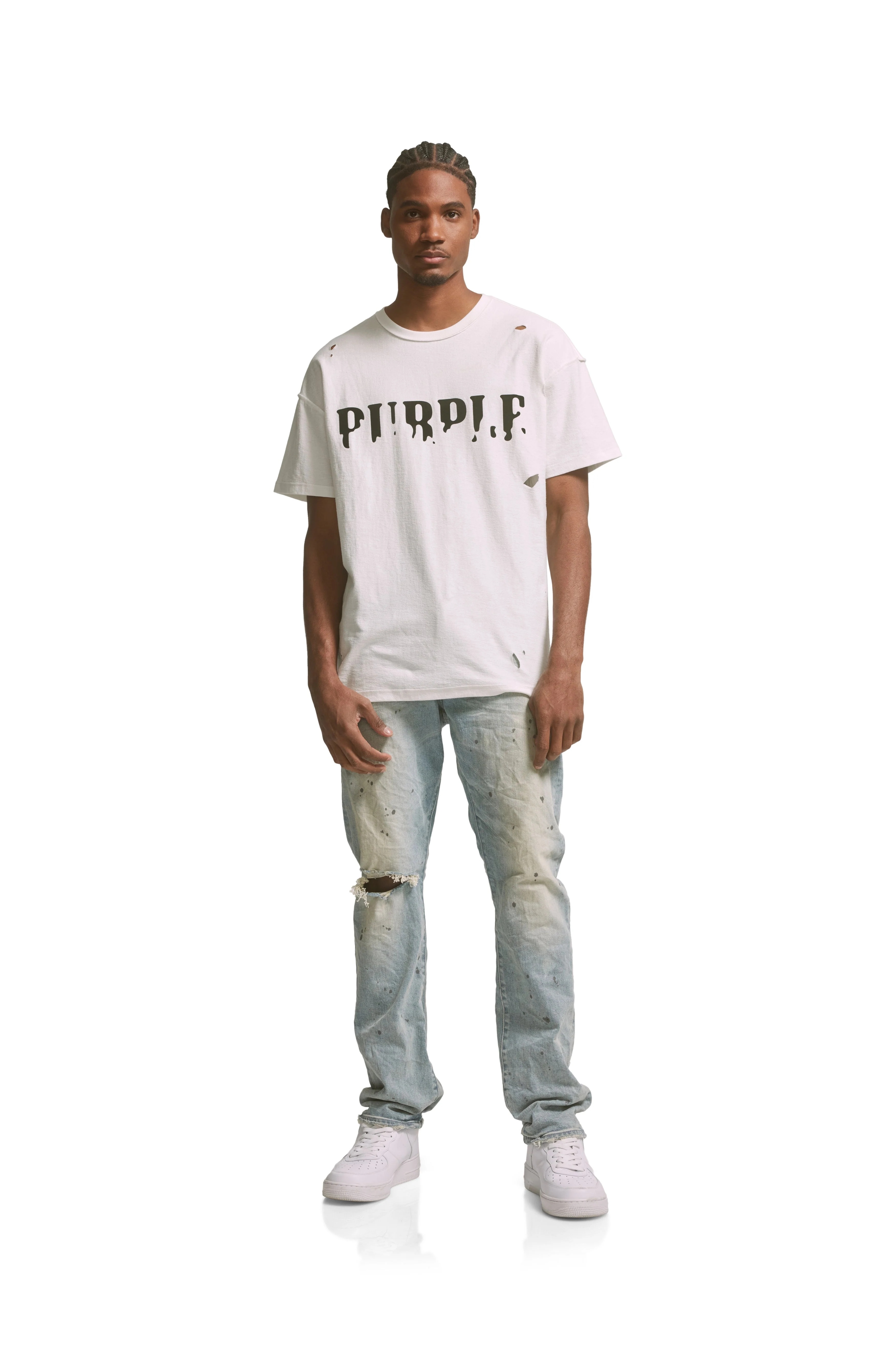 Purple Brand Spotted Splash Horrific Typography Tee 3025#