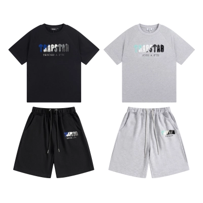 Trapstar It's A Secret Blue Gradient Letter Print T-Shirt & Shorts Set - Black/Grey 627-628 01