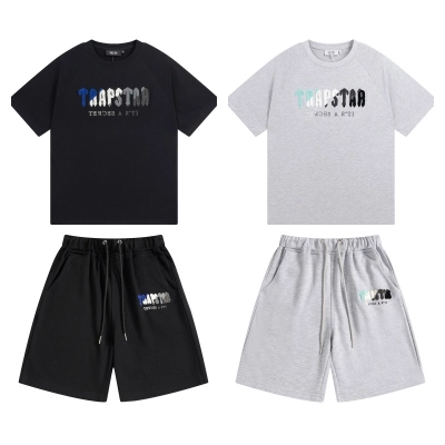 Trapstar It's A Secret Blue Gradient Letter Print T-Shirt & Shorts Set - Black/Grey 627-628 02