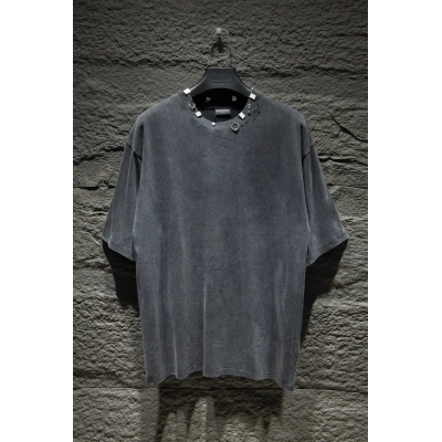 Balenciaga Pierced Safety Pin Distressed Oversized T-Shirt :5016# 02