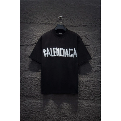 Balenciaga Tape Logo Block Print Oversized T-Shirt  Black/White :5185# 02