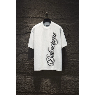 Balenciaga Vertical Cursive Logo T-Shirt Multi-Color ：5241# 02