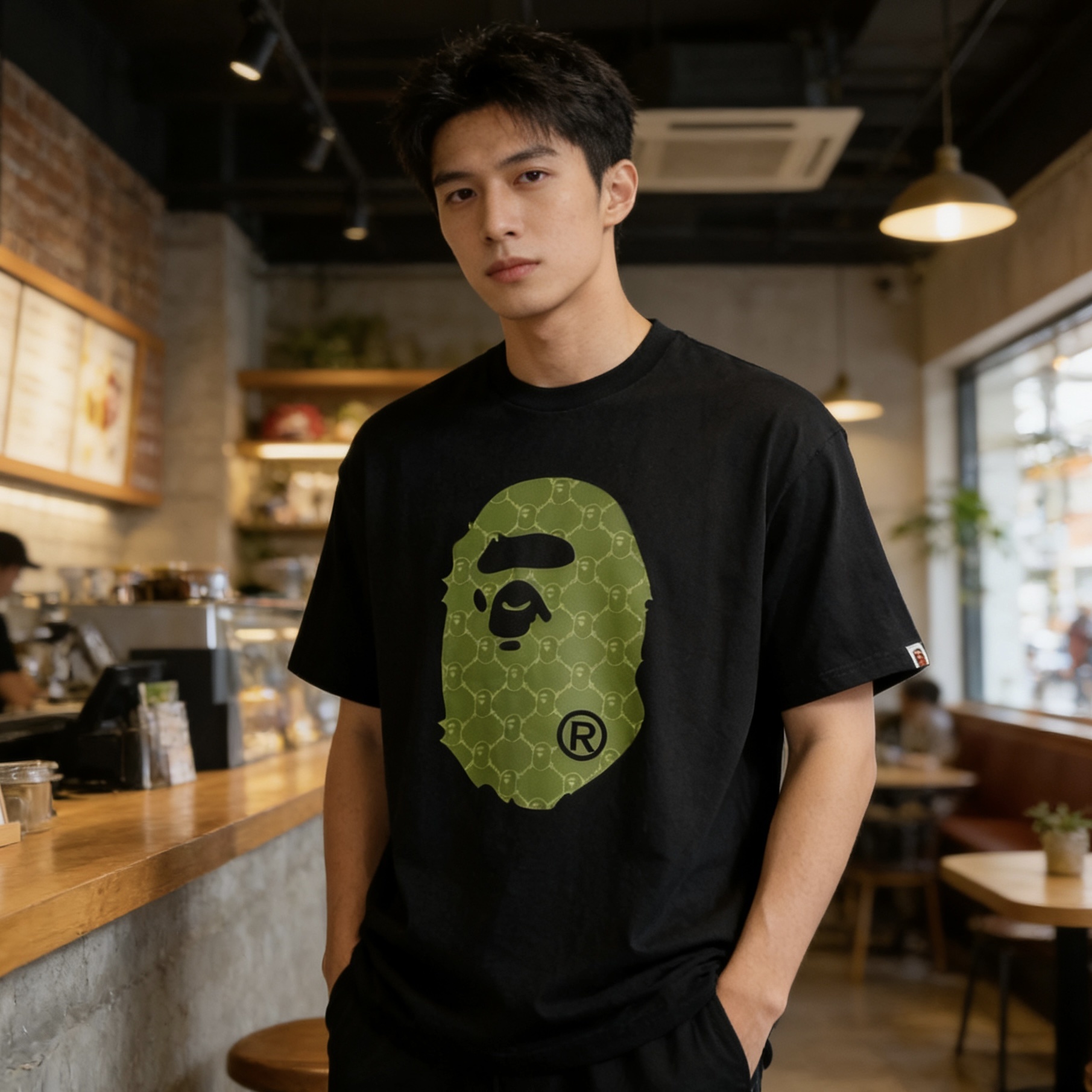 BAPE Green Camo Ape Head Tee