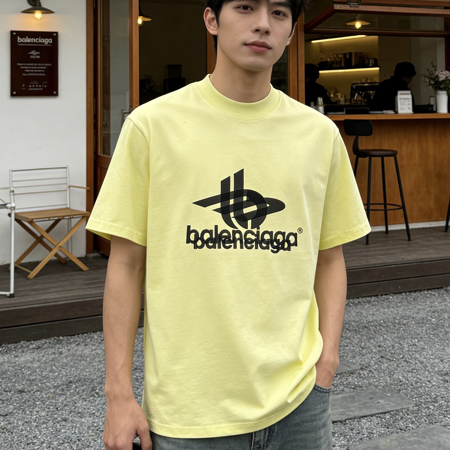 Balenciaga Tape Shadow Logo Print Oversized T-Shirt - Fluorescent Green h140