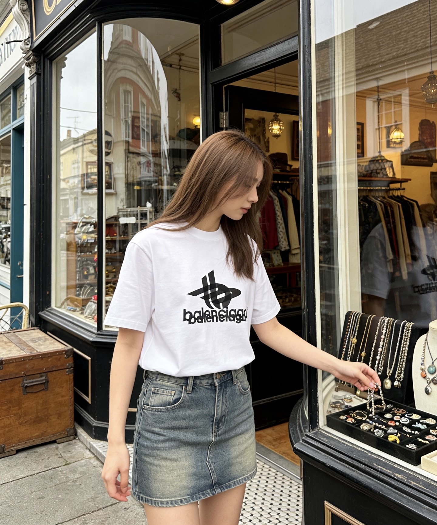 Balenciaga Tape Shadow Logo Print Oversized T-Shirt - White h140