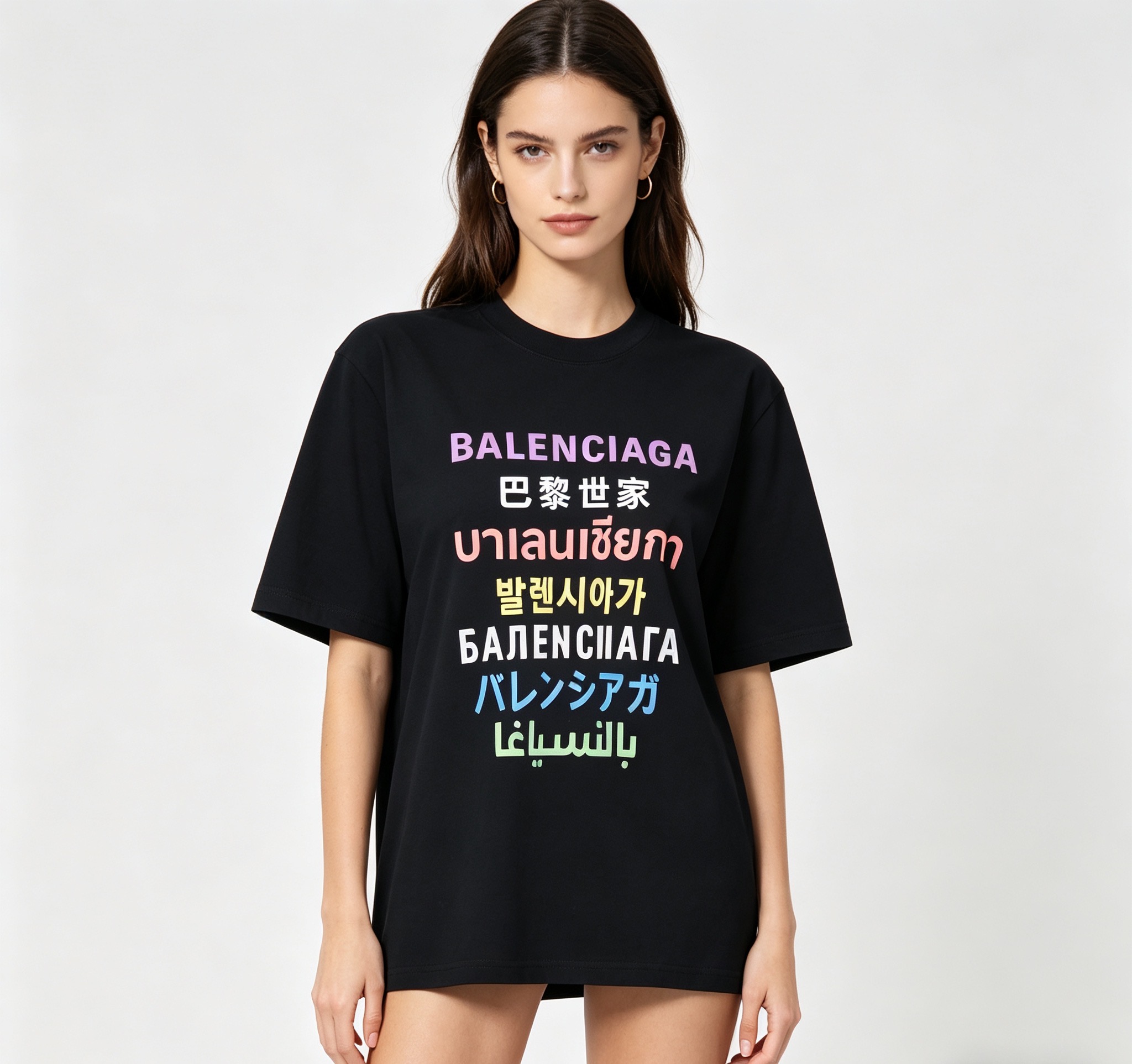 Balenciaga Multi-Languages Logo Oversized T-Shirt - Black h140