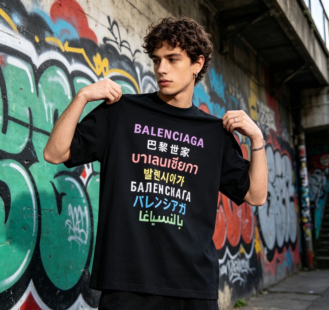Balenciaga Multi-Languages Logo Oversized T-Shirt - Black h140