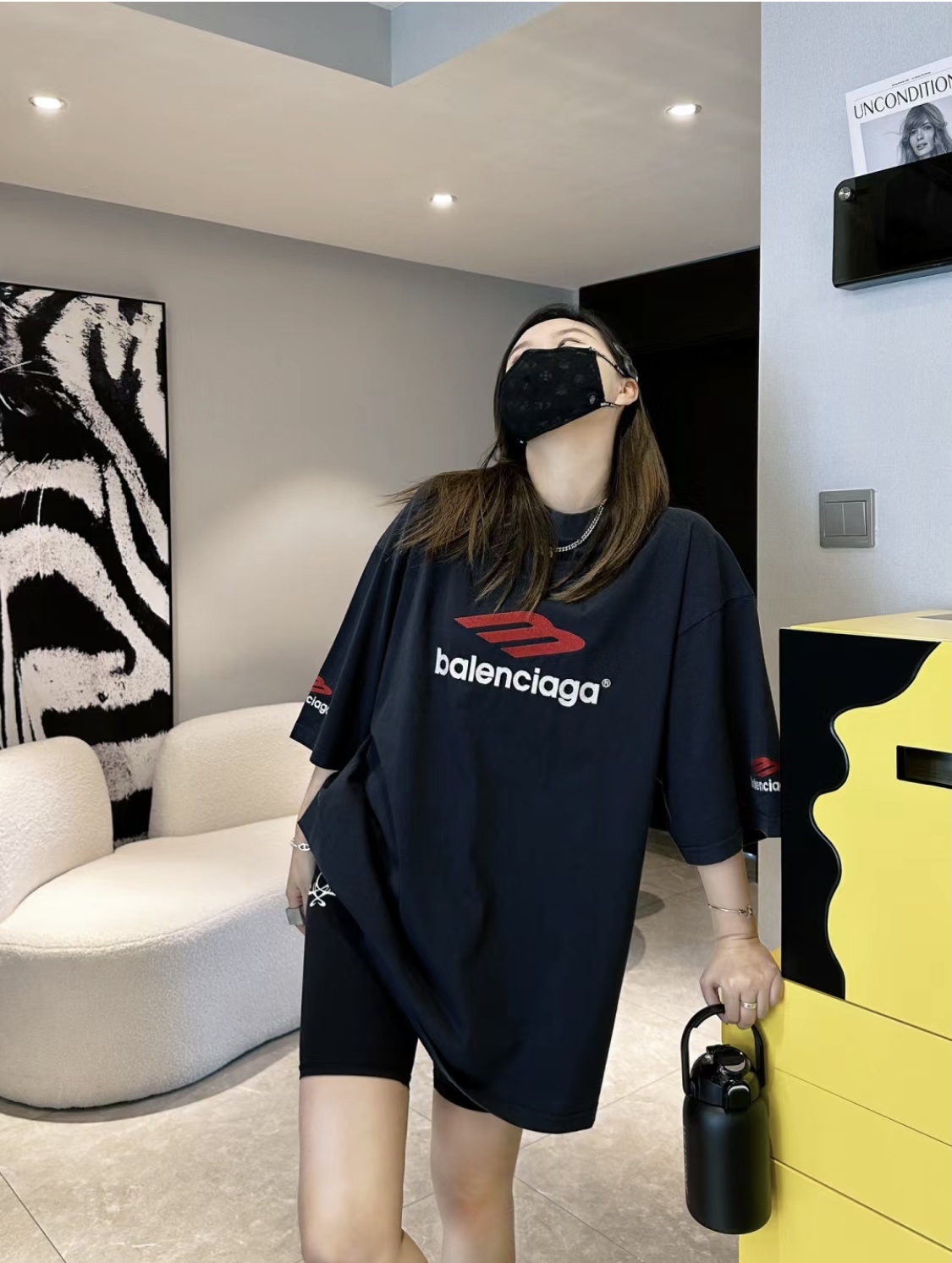 Balenciaga 3B Speed Logo Multi-Print Oversized T-Shirt - Navy Blue h140