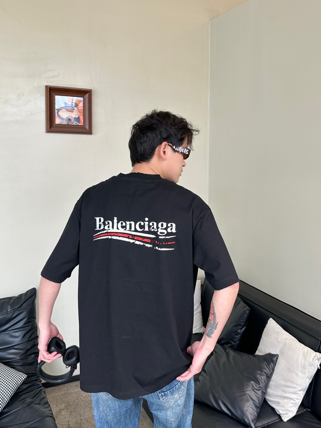 Balenciaga Distressed Cola Graphic Washed T-Shirt Black