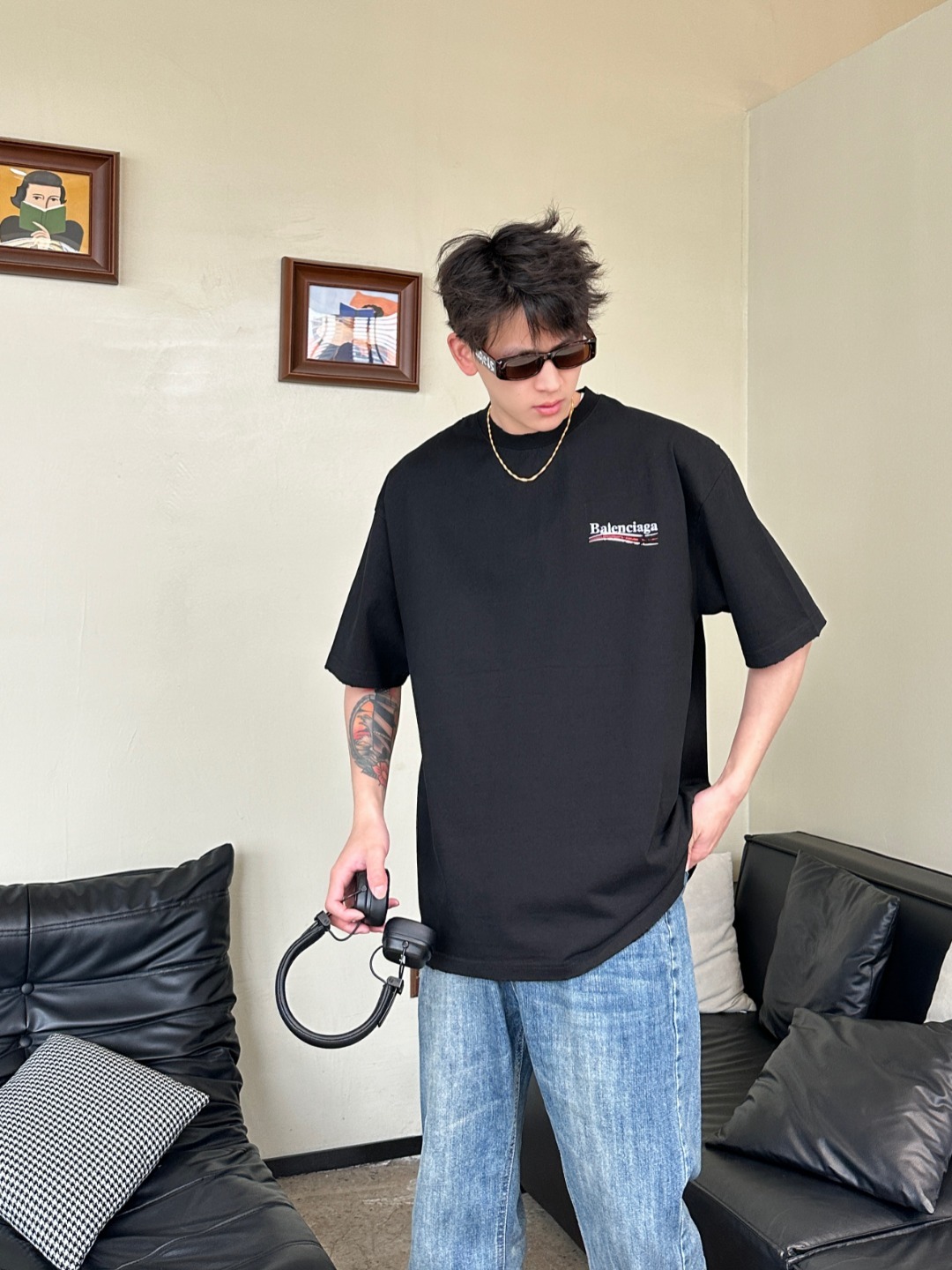 Balenciaga Distressed Cola Graphic Washed T-Shirt Black