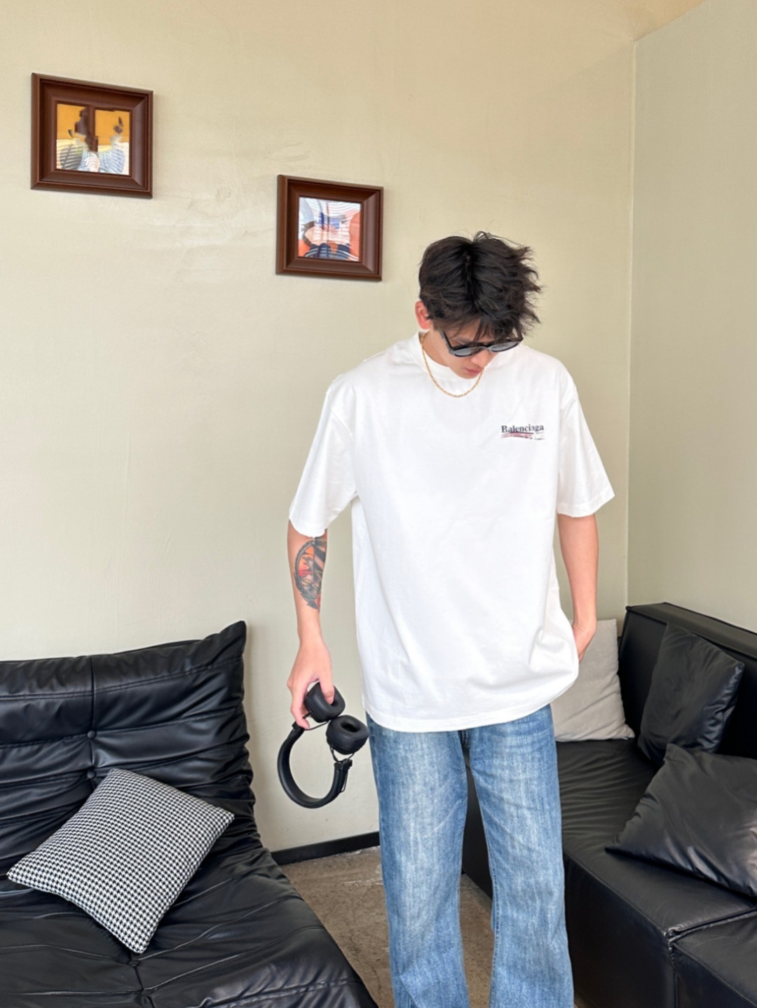 Balenciaga Distressed Cola Graphic Washed T-Shirt White