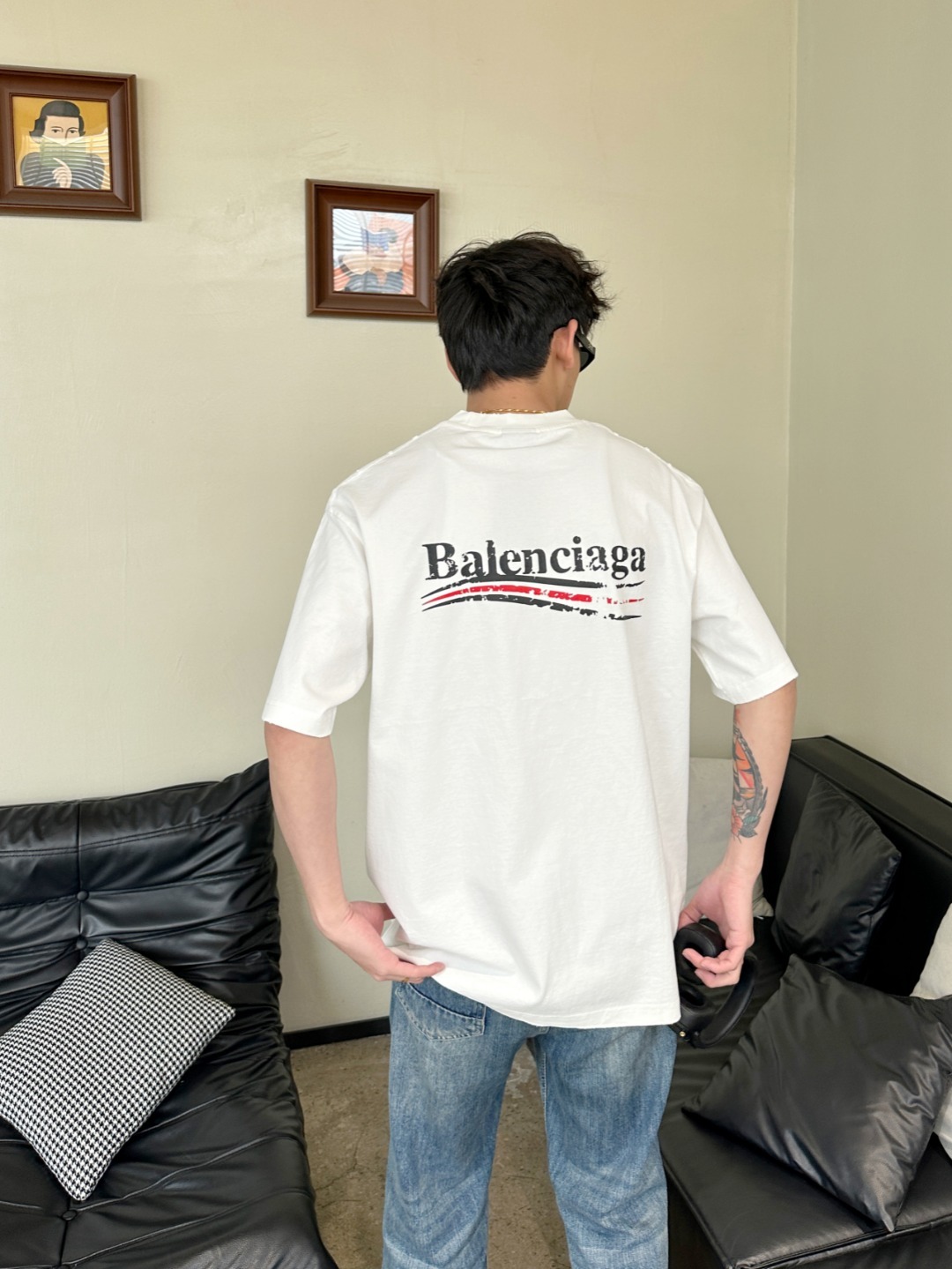 Balenciaga Distressed Cola Graphic Washed T-Shirt White