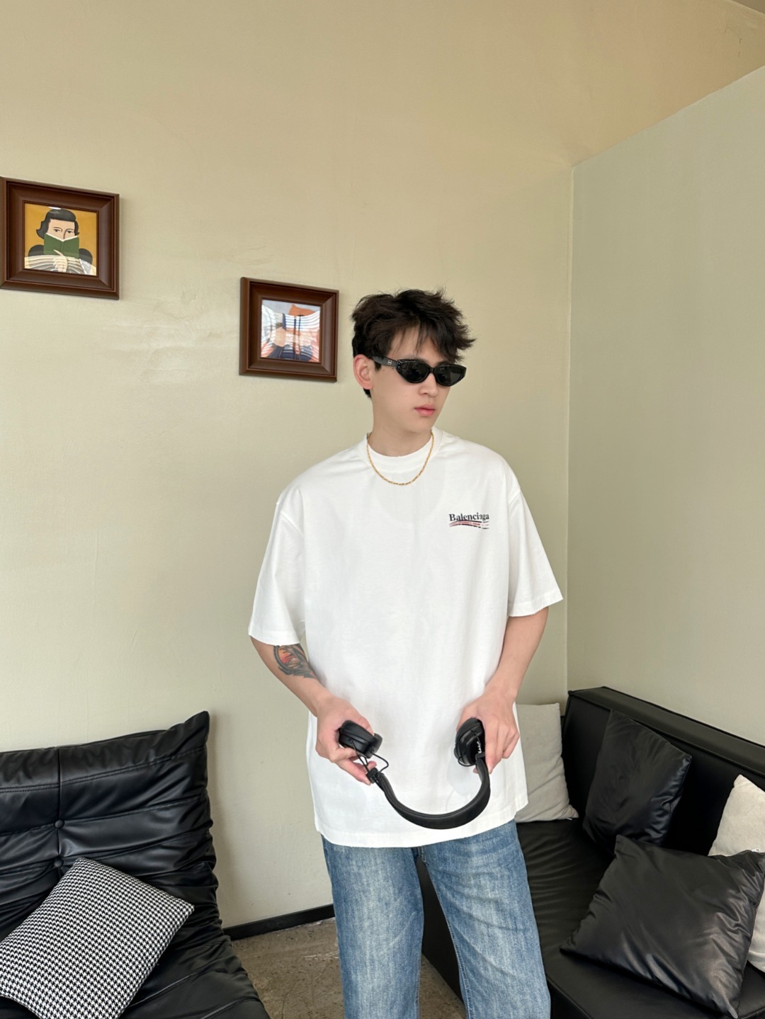 Balenciaga Distressed Cola Graphic Washed T-Shirt White