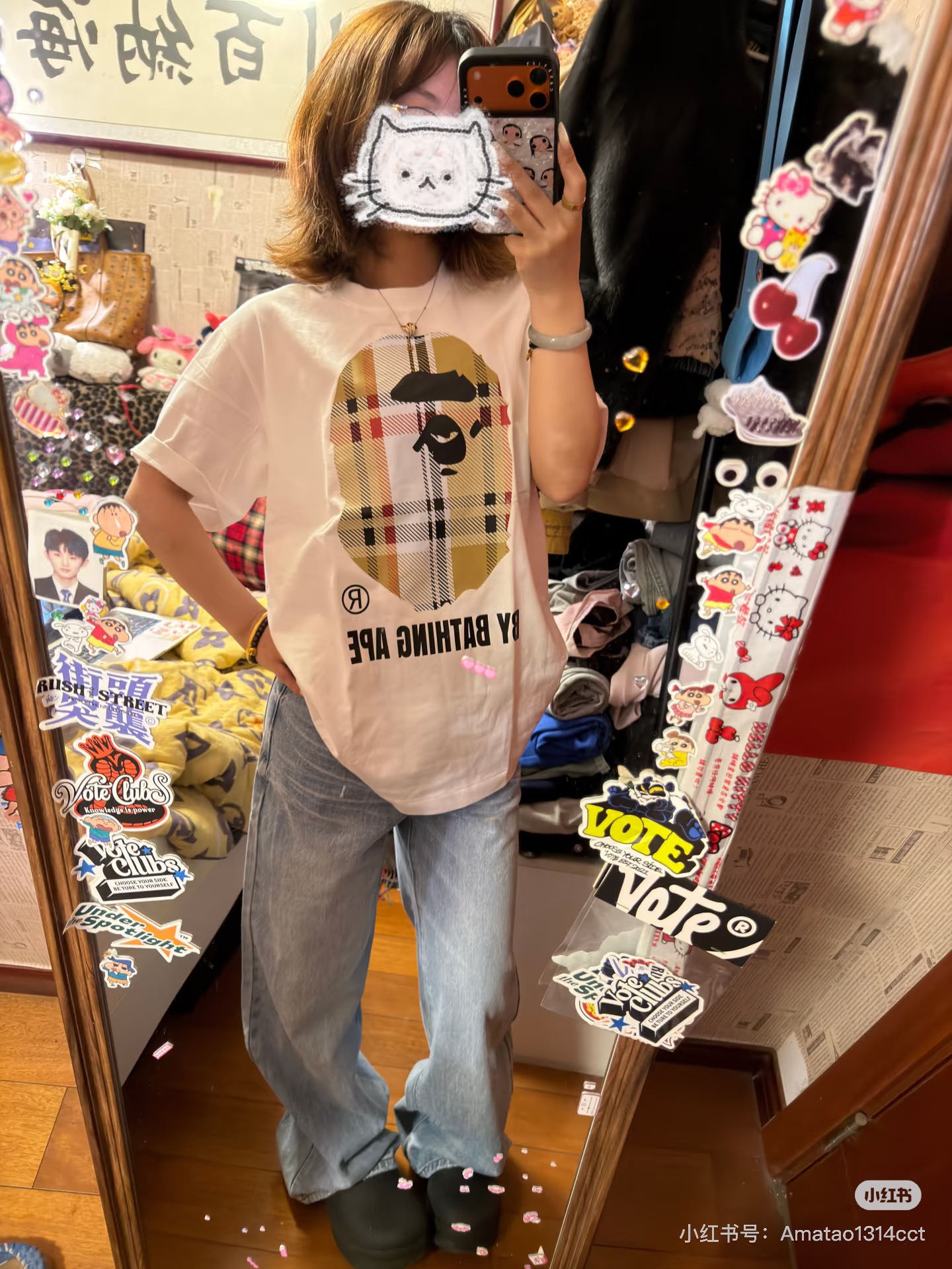 BAPE Plaid Ape Head White Tee  h140 