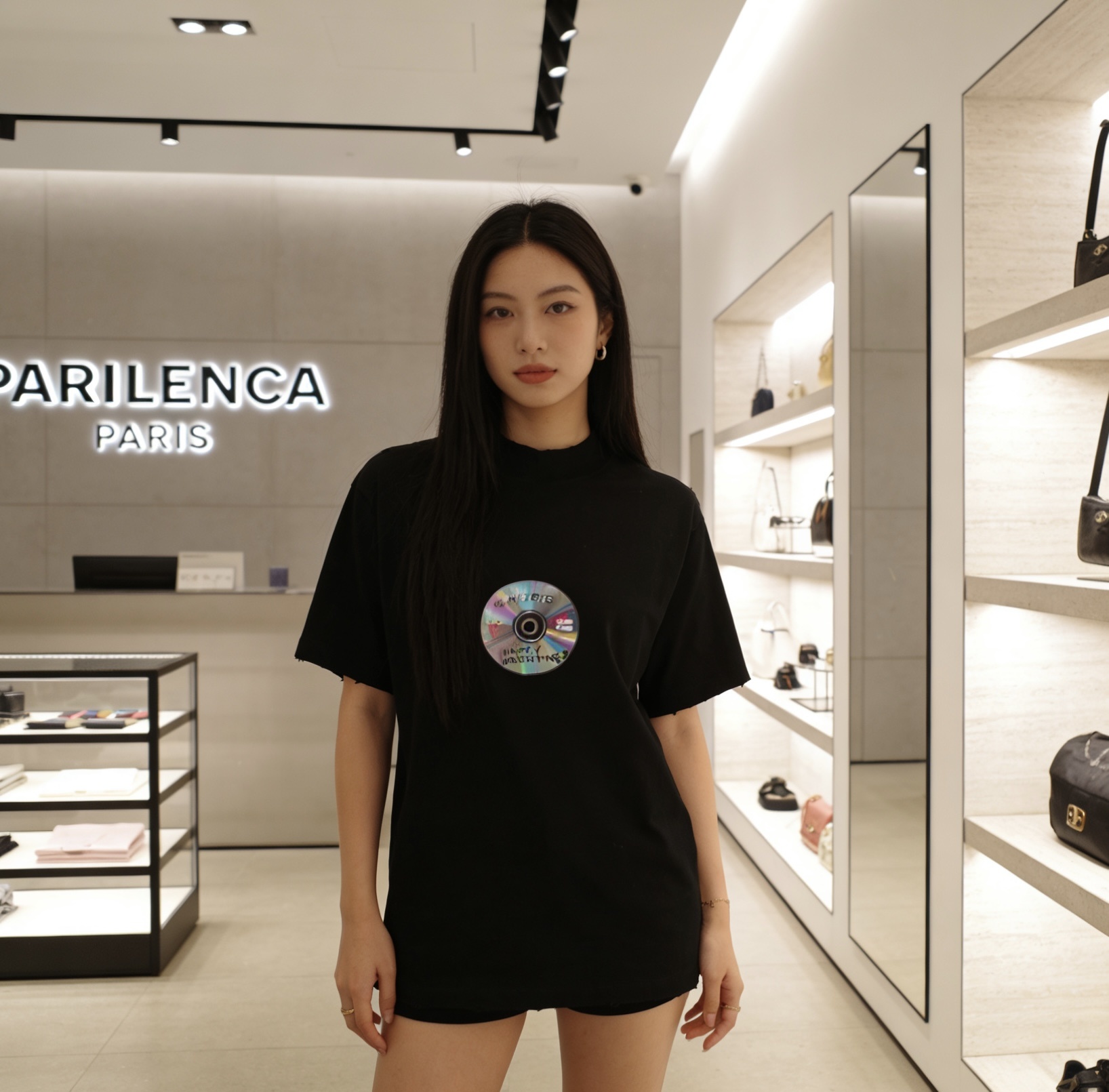 Balenciaga 24SS Valentine's Day CD Graphic Crew Neck T-Shirt Black